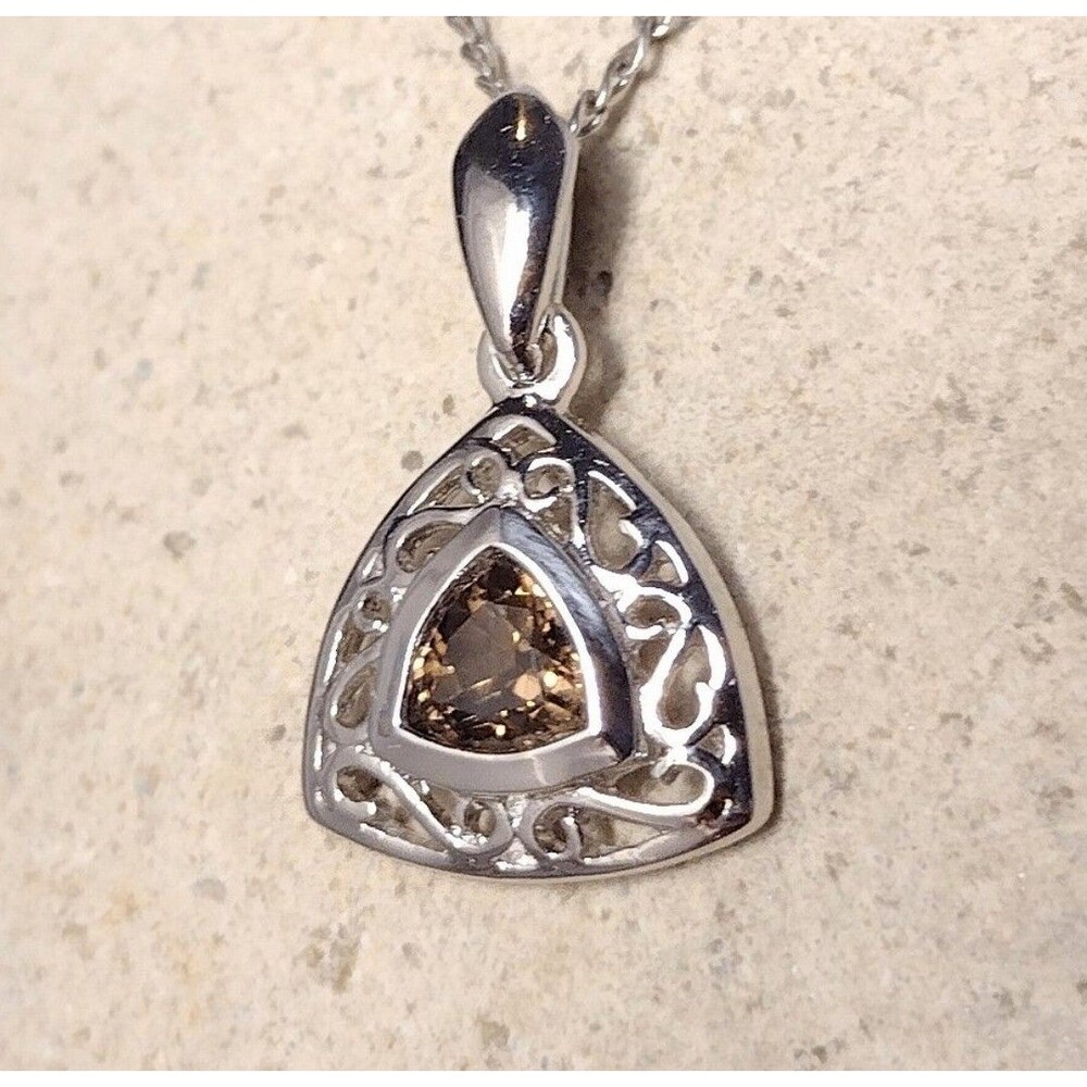 Sterling Silver Filigree Smokey Topaz CZ Pendant Necklace